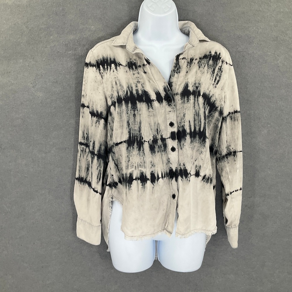 Cloth & Stone Anthropologie Tie Dye Button Down Shirt Long Sleeve Frayed Hem XS
